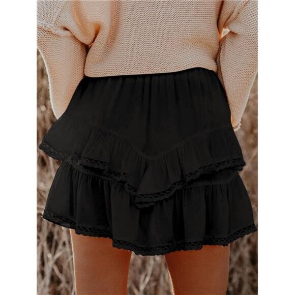 Flowy Shorts for Women Casual Boho Ruffle Tiered Skorts High Waist Mini Skirts - Picture 2 of 6